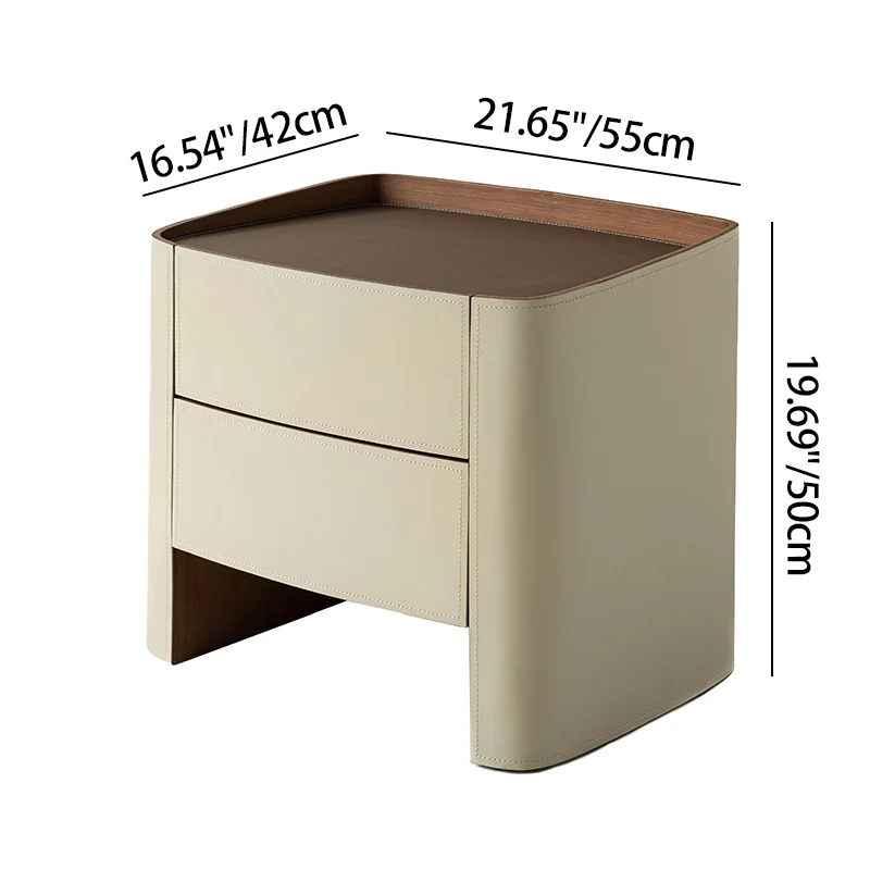 Timeless French Elegance Faux Leather Nightstand - Premium Dual Materials & Silky-Smooth Large 2-Drawer Bedside Table For Bedroom