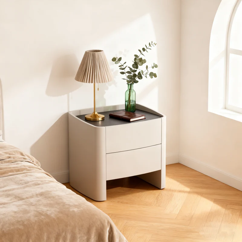 Timeless French Elegance Faux Leather Nightstand - Premium Dual Materials & Silky-Smooth Large 2-Drawer Bedside Table For Bedroom