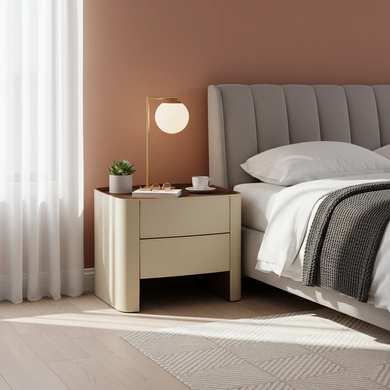 Timeless French Elegance Faux Leather Nightstand - Premium Dual Materials & Silky-Smooth Large 2-Drawer Bedside Table For Bedroom
