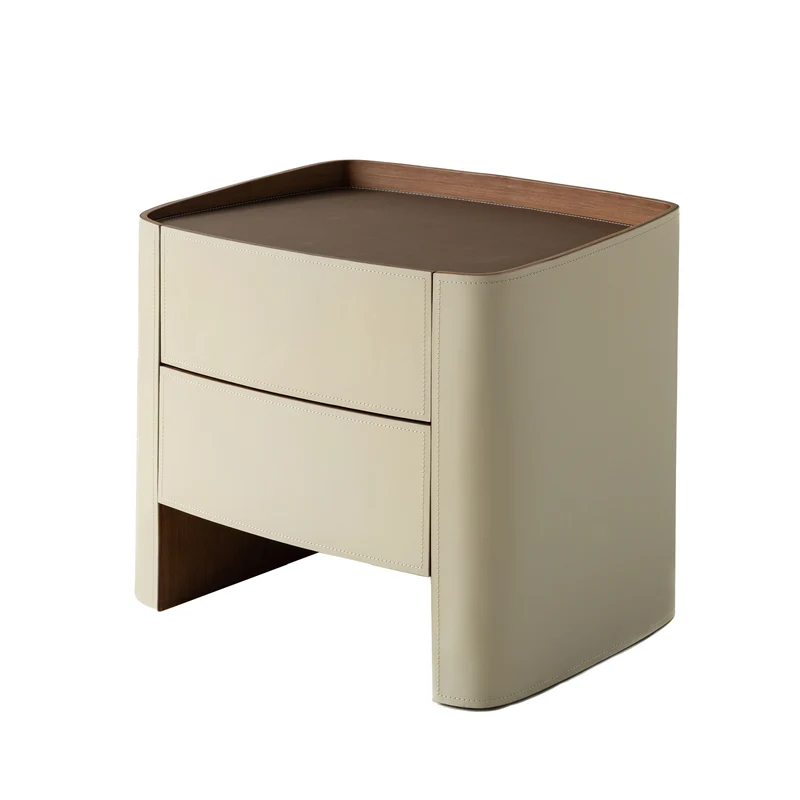 Timeless French Elegance Faux Leather Nightstand - Premium Dual Materials & Silky-Smooth Large 2-Drawer Bedside Table For Bedroom