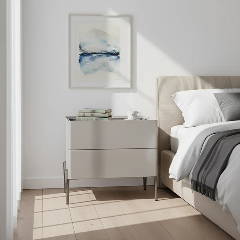 Sleek Minimalist Nightstand - Built-In Wireless Charging Bedside Table 2-Drawer For Bedroom & Living Room