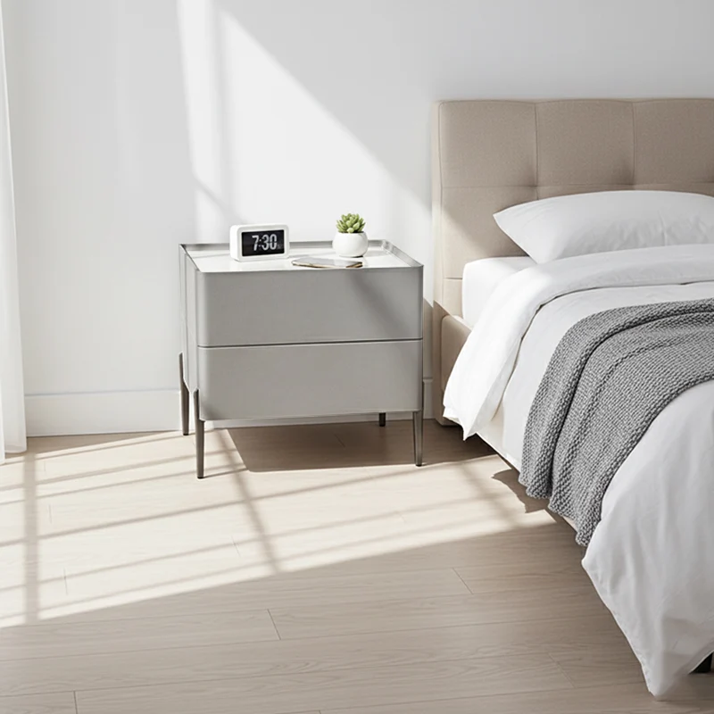 Sleek Minimalist Nightstand - Built-In Wireless Charging Bedside Table 2-Drawer For Bedroom & Living Room