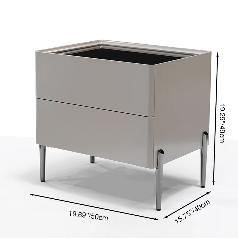 Sleek Minimalist Nightstand - Built-In Wireless Charging Bedside Table 2-Drawer For Bedroom & Living Room