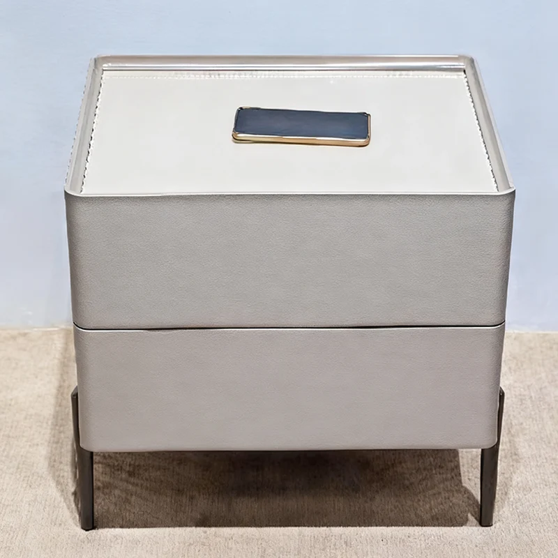 Sleek Minimalist Nightstand - Built-In Wireless Charging Bedside Table 2-Drawer For Bedroom & Living Room