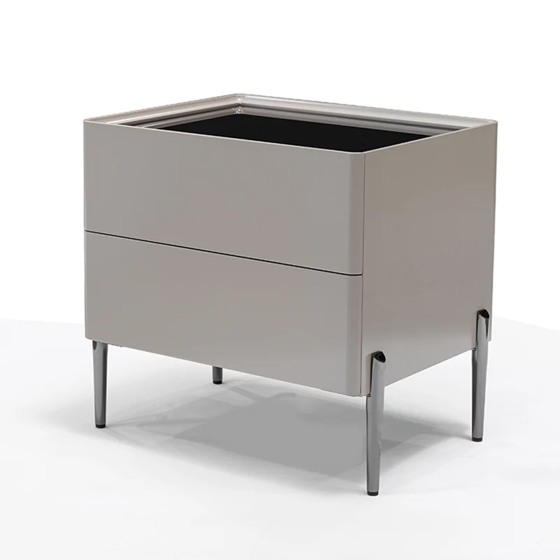 Sleek Minimalist Nightstand - Built-In Wireless Charging Bedside Table 2-Drawer For Bedroom & Living Room