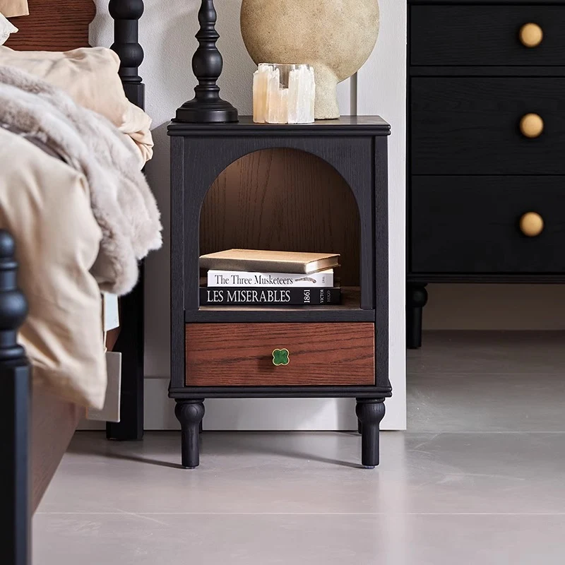 Traditional French Rectangular Arch-Top North American Red Oak Multi-Layer Plywood Nightstand 1-Drawer For Bedroom