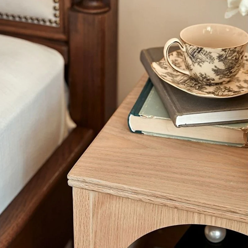 Traditional French Rectangular Arch-Top North American Red Oak Multi-Layer Plywood Nightstand 1-Drawer For Bedroom