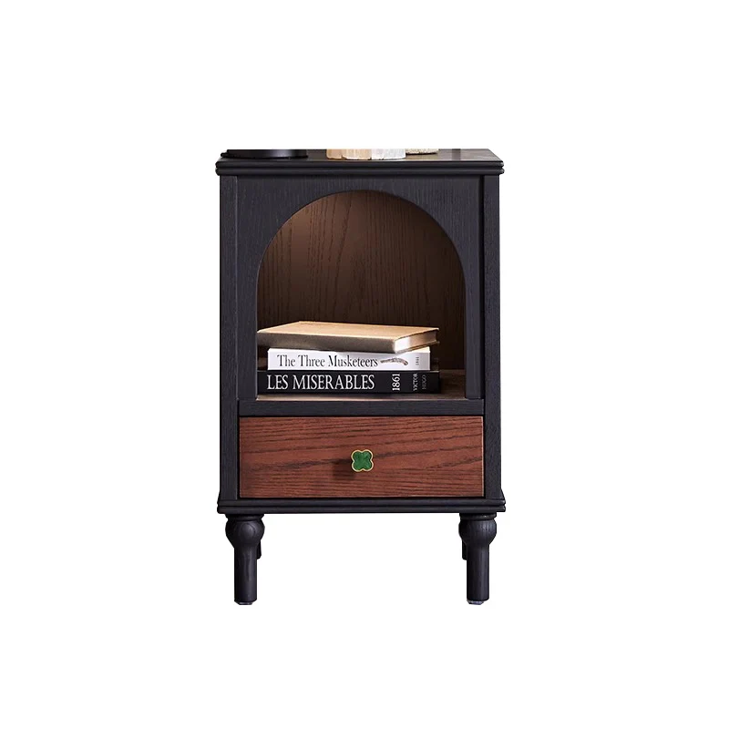 Traditional French Rectangular Arch-Top North American Red Oak Multi-Layer Plywood Nightstand 1-Drawer For Bedroom