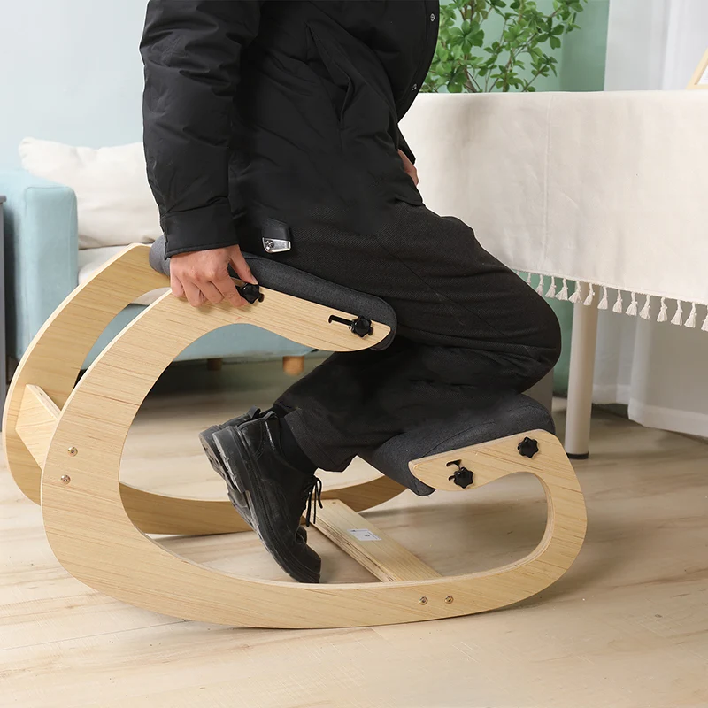 Modern Minimalist Curved Kids Solid Wood Cotton-Linen Correction Chair Desk Chair Armless Backless For Home Office