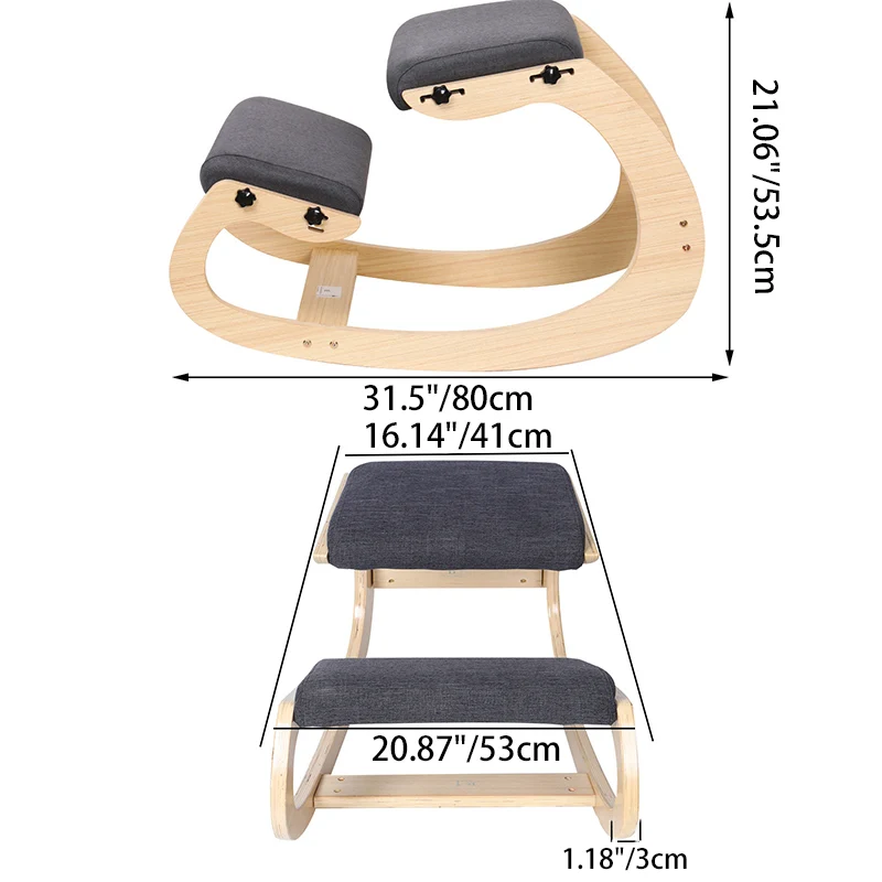 Modern Minimalist Curved Kids Solid Wood Cotton-Linen Correction Chair Desk Chair Armless Backless For Home Office