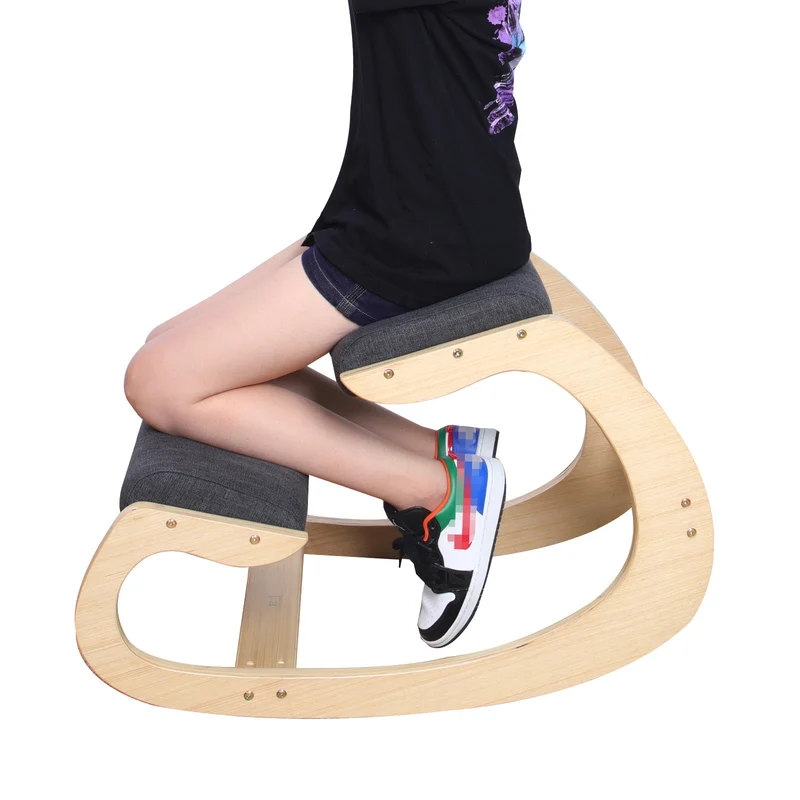 Modern Minimalist Curved Kids Solid Wood Cotton-Linen Correction Chair Desk Chair Armless Backless For Home Office