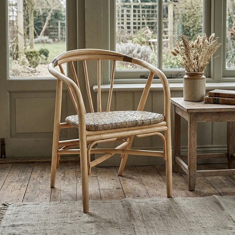 Contemporary Boho Accent Chair - Premium Indonesian Rattan: Hand-Woven Craftsmanship, Natural Rattan Texture, Durable & Skin-Friendly For Living Room & Bedroom