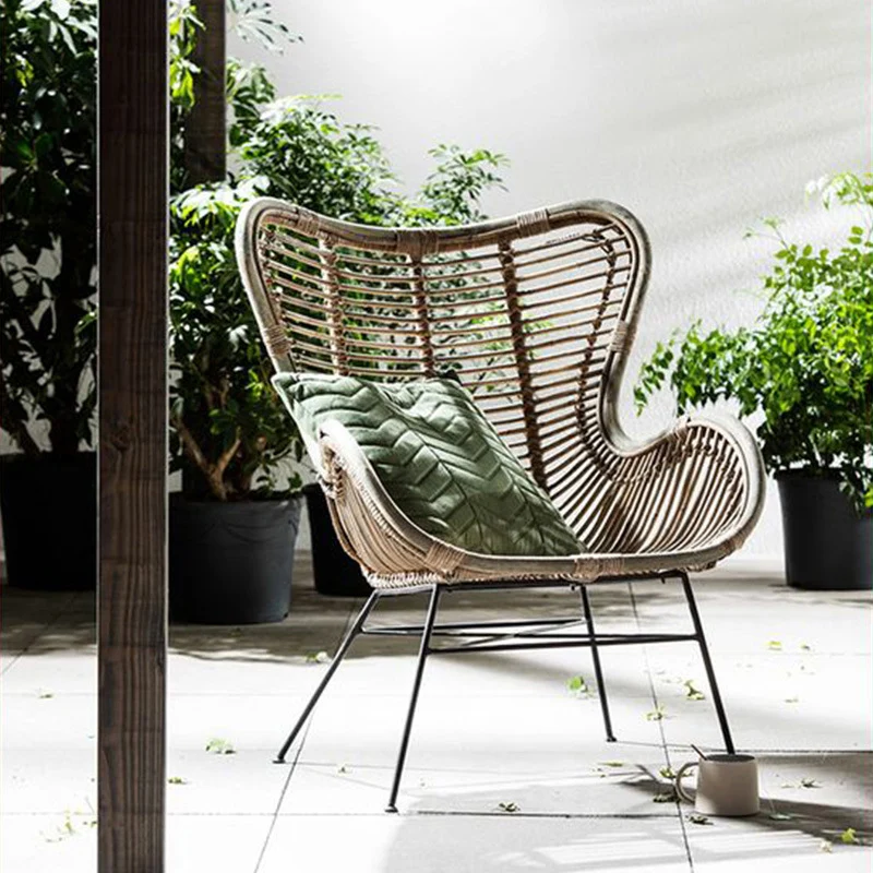 Contemporary Boho Accent Chair - Premium Indonesian Rattan: Natural Weave, Eco-Friendly Comfort & Sturdy Iron Leg Support For Living Room