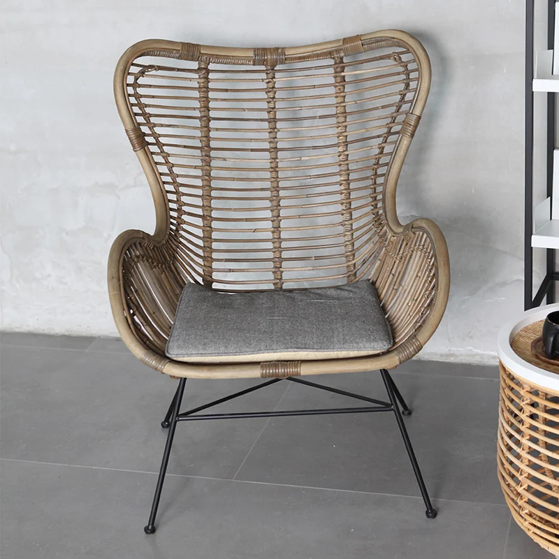 Contemporary Boho Accent Chair - Premium Indonesian Rattan: Natural Weave, Eco-Friendly Comfort & Sturdy Iron Leg Support For Living Room