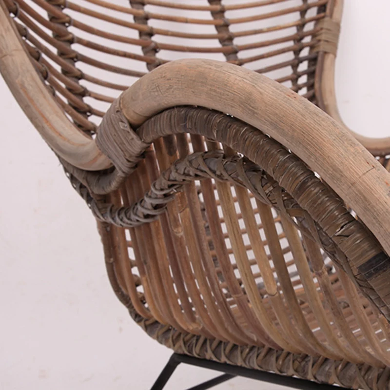 Contemporary Boho Accent Chair - Premium Indonesian Rattan: Natural Weave, Eco-Friendly Comfort & Sturdy Iron Leg Support For Living Room
