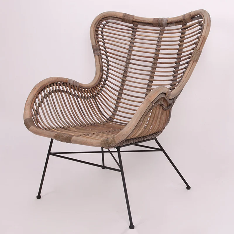 Contemporary Boho Accent Chair - Premium Indonesian Rattan: Natural Weave, Eco-Friendly Comfort & Sturdy Iron Leg Support For Living Room