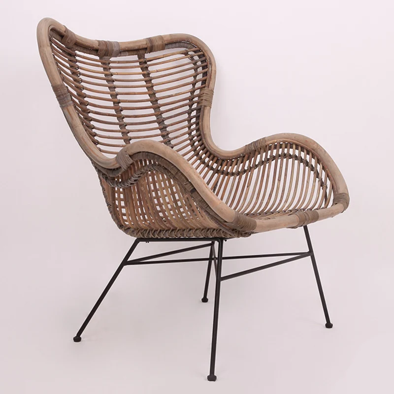Contemporary Boho Accent Chair - Premium Indonesian Rattan: Natural Weave, Eco-Friendly Comfort & Sturdy Iron Leg Support For Living Room