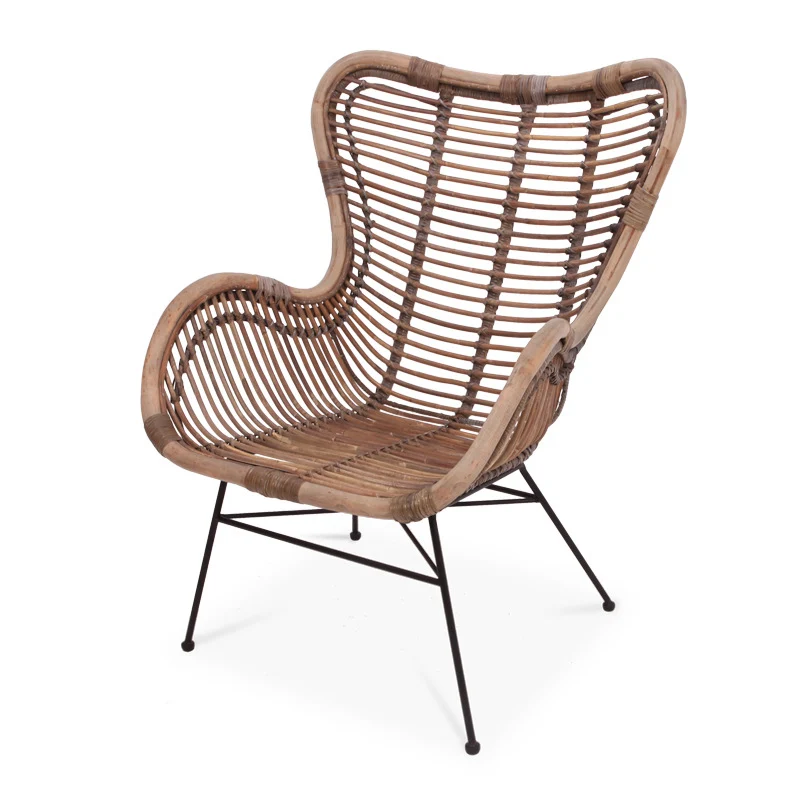 Contemporary Boho Accent Chair - Premium Indonesian Rattan: Natural Weave, Eco-Friendly Comfort & Sturdy Iron Leg Support For Living Room