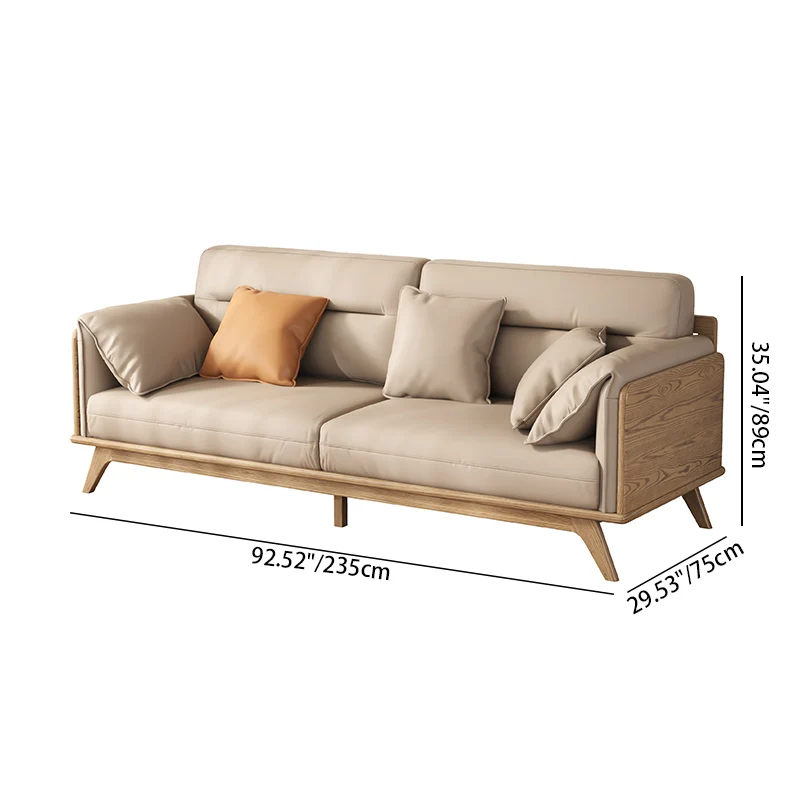 Contemporary Ash Wood Sofa With Eco Leather Upholstery - Rectangular 3/4 Seater Accent Chair For Living Room