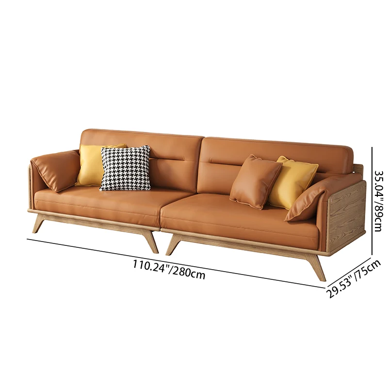Contemporary Ash Wood Sofa With Eco Leather Upholstery - Rectangular 3/4 Seater Accent Chair For Living Room