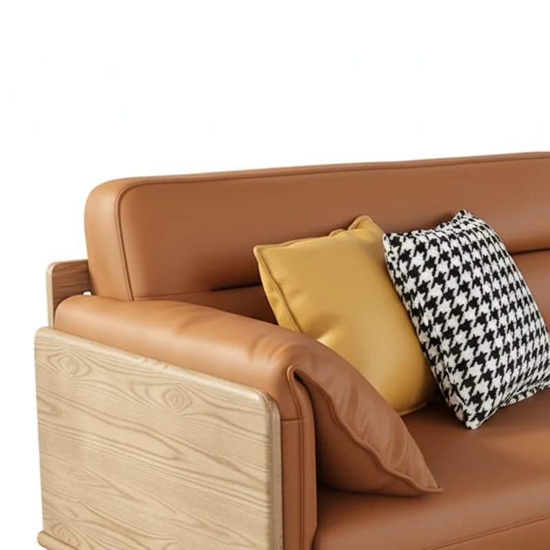 Contemporary Ash Wood Sofa With Eco Leather Upholstery - Rectangular 3/4 Seater Accent Chair For Living Room