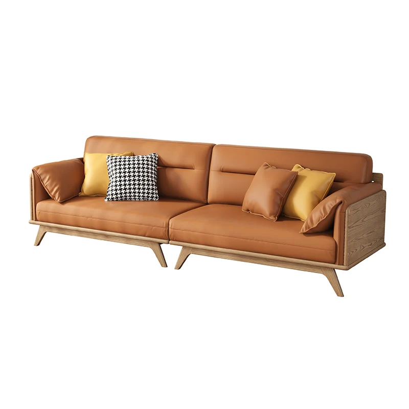 Contemporary Ash Wood Sofa With Eco Leather Upholstery - Rectangular 3/4 Seater Accent Chair For Living Room
