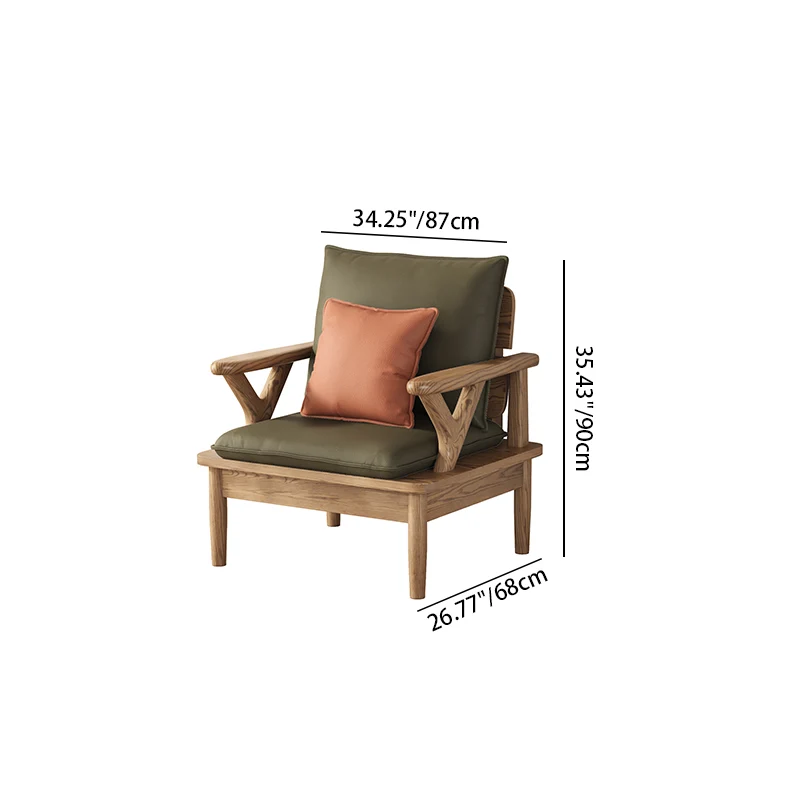 Traditional North American Ash Wood Sofa - Soft High-Resilience Cushions Accent Chair For Living Room
