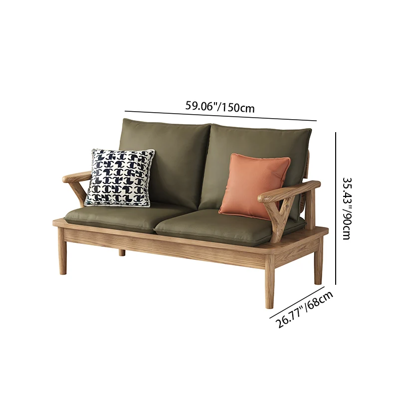 Traditional North American Ash Wood Sofa - Soft High-Resilience Cushions Accent Chair For Living Room