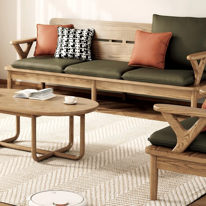 Traditional North American Ash Wood Sofa - Soft High-Resilience Cushions Accent Chair For Living Room