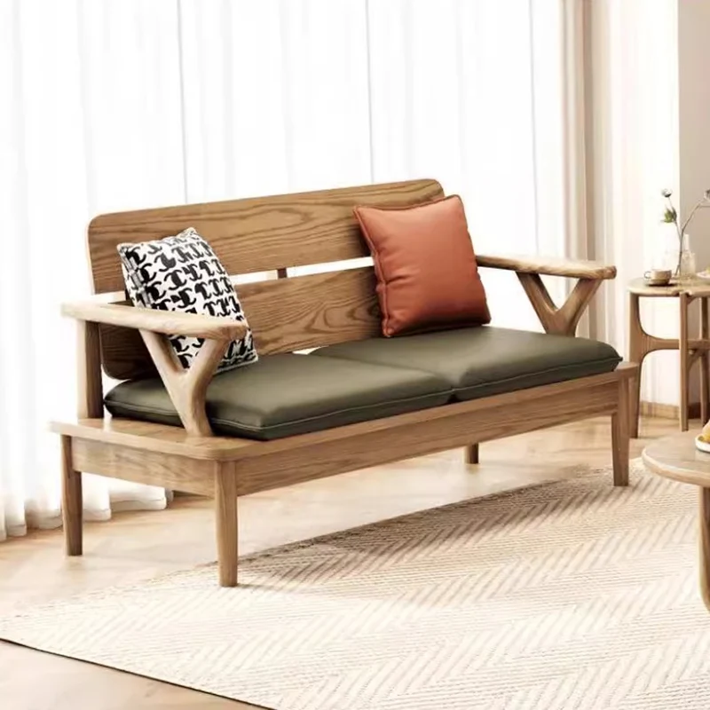 Traditional North American Ash Wood Sofa - Soft High-Resilience Cushions Accent Chair For Living Room