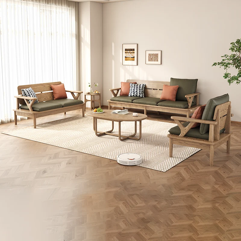 Traditional North American Ash Wood Sofa - Soft High-Resilience Cushions Accent Chair For Living Room