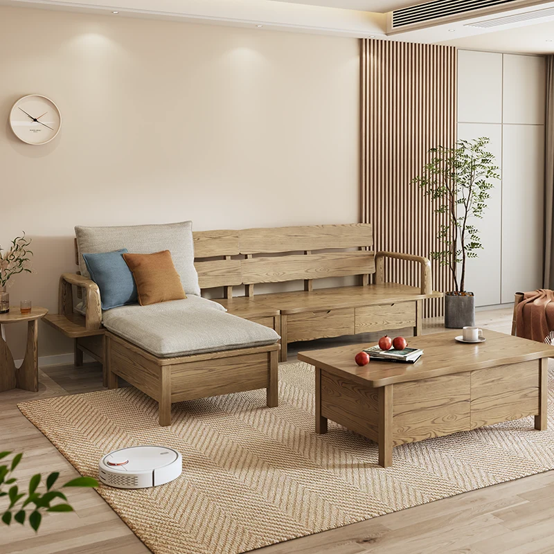 Traditional Sectional Sofa With Hidden Storage - North American Ash Wood Accent Chair For Living Room