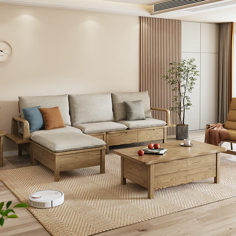 Traditional Sectional Sofa With Hidden Storage - North American Ash Wood Accent Chair For Living Room