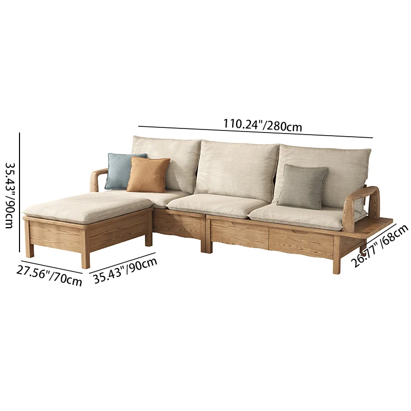 Traditional Sectional Sofa With Hidden Storage - North American Ash Wood Accent Chair For Living Room