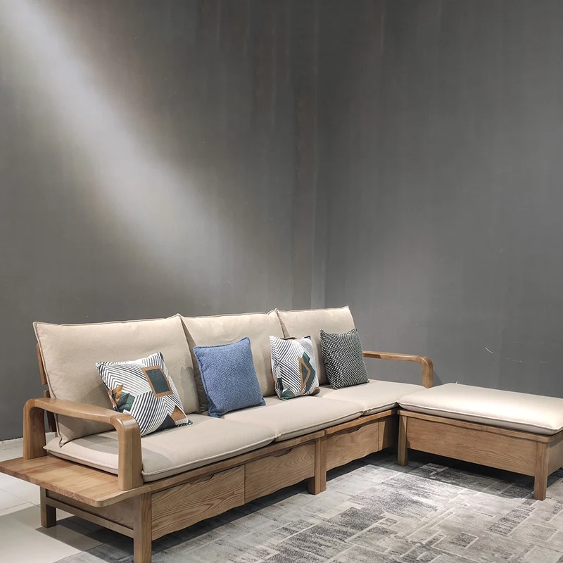 Traditional Sectional Sofa With Hidden Storage - North American Ash Wood Accent Chair For Living Room