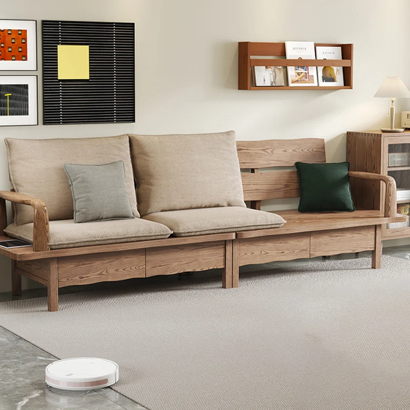 Traditional Sectional Sofa With Hidden Storage - North American Ash Wood Accent Chair For Living Room