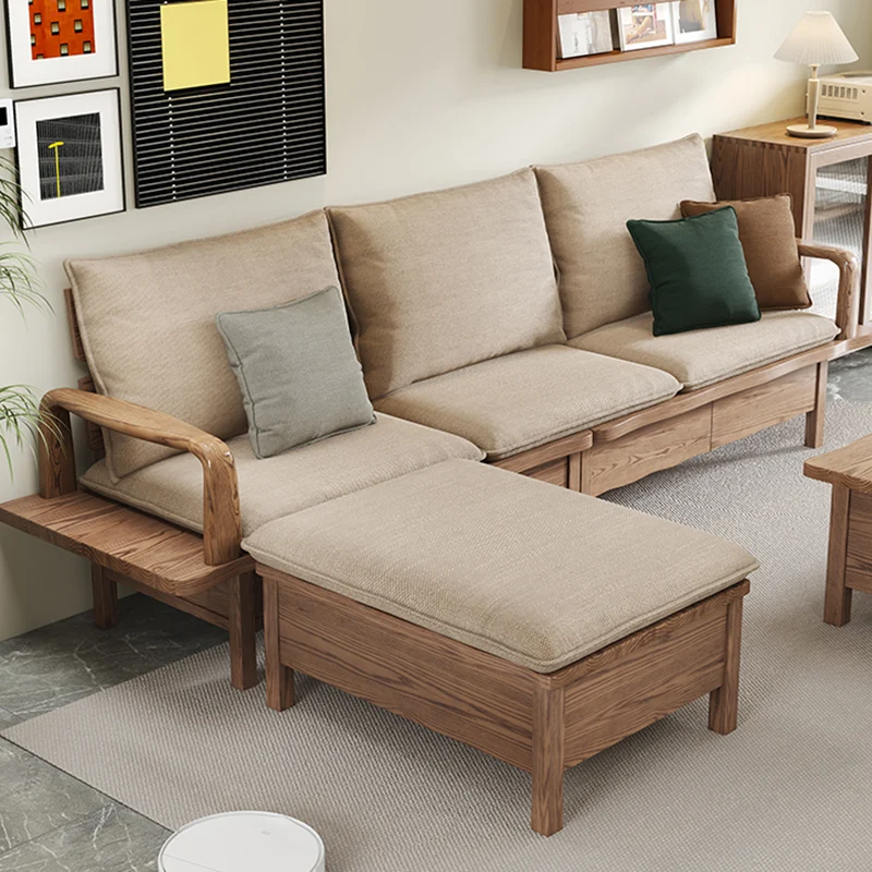 Traditional Sectional Sofa With Hidden Storage - North American Ash Wood Accent Chair For Living Room