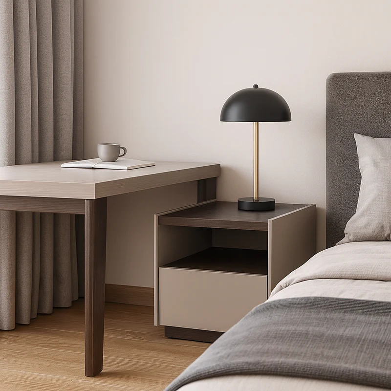 Contemporary Scandinavian Single Drawer Nightstand: Off-White Lacquered Minimalist Design - Veneered Storage Bedside Table For Bedroom