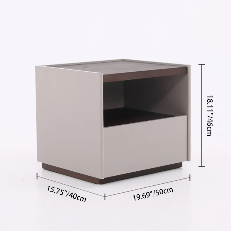 Contemporary Scandinavian Single Drawer Nightstand: Off-White Lacquered Minimalist Design - Veneered Storage Bedside Table For Bedroom