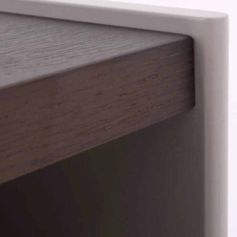 Contemporary Scandinavian Single Drawer Nightstand: Off-White Lacquered Minimalist Design - Veneered Storage Bedside Table For Bedroom
