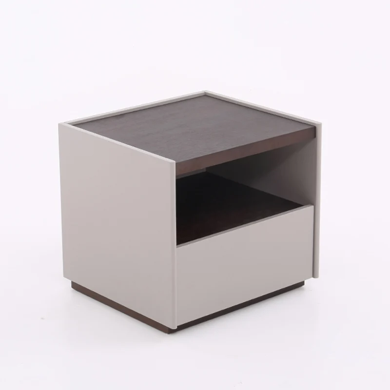 Contemporary Scandinavian Single Drawer Nightstand: Off-White Lacquered Minimalist Design - Veneered Storage Bedside Table For Bedroom