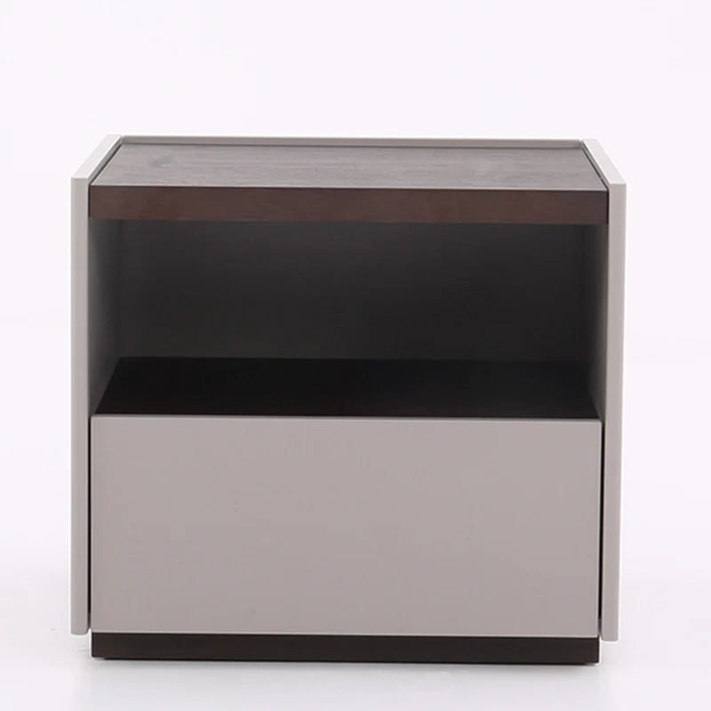 Contemporary Scandinavian Single Drawer Nightstand: Off-White Lacquered Minimalist Design - Veneered Storage Bedside Table For Bedroom