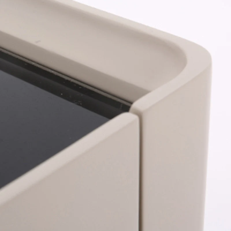 Modern Minimalist Beige Nightstand: Black Tempered Glass Top - Dual-Drawer Storage Bedside Table For Bedroom
