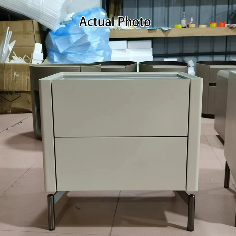 Modern Minimalist Beige Nightstand: Black Tempered Glass Top - Dual-Drawer Storage Bedside Table For Bedroom
