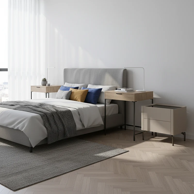 Modern Minimalist Beige Nightstand: Black Tempered Glass Top - Dual-Drawer Storage Bedside Table For Bedroom