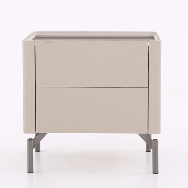 Modern Minimalist Beige Nightstand: Black Tempered Glass Top - Dual-Drawer Storage Bedside Table For Bedroom