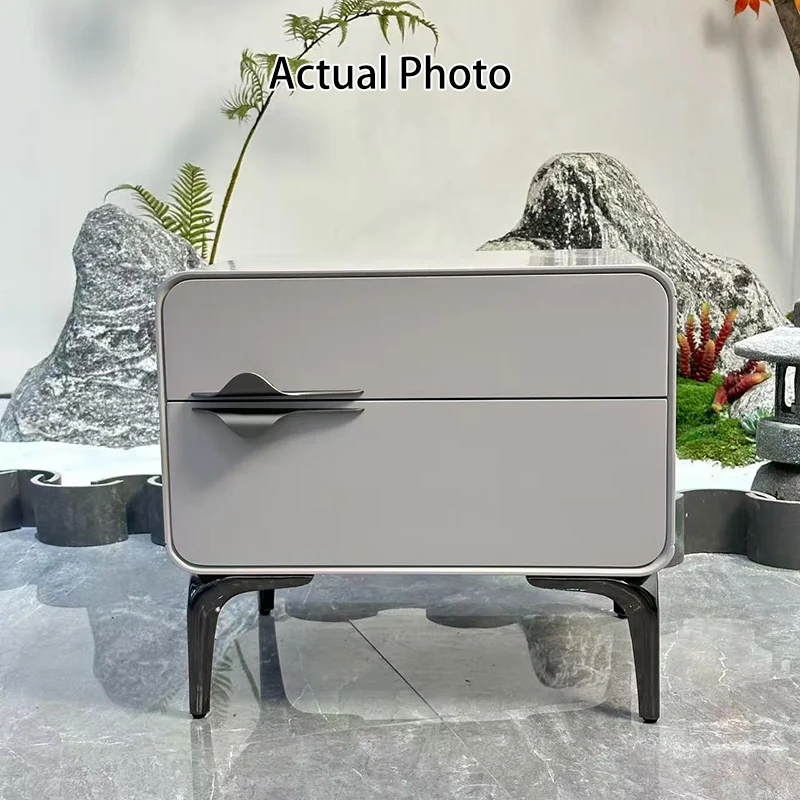 Modern Minimalist White Dual-Drawer Nightstand: Lightweight Iron Leg Design - Scandinavian-Style Storage Bedside Table For Bedroom
