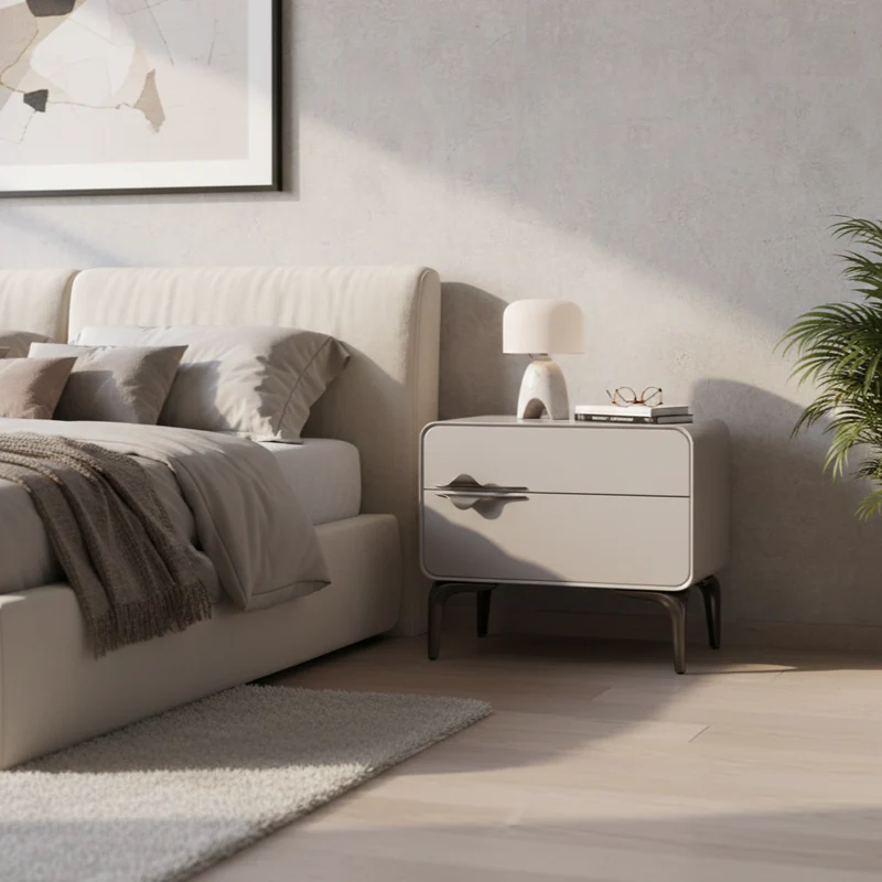 Modern Minimalist White Dual-Drawer Nightstand: Lightweight Iron Leg Design - Scandinavian-Style Storage Bedside Table For Bedroom