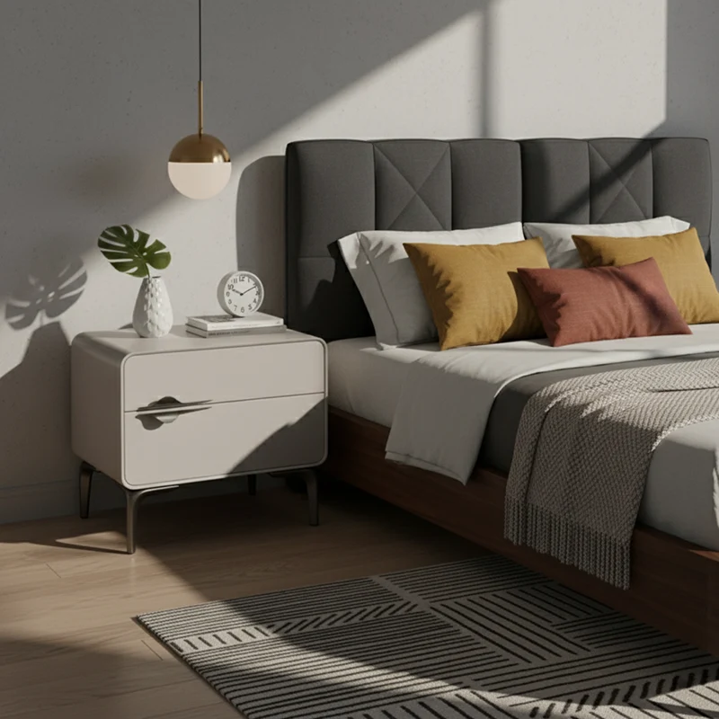 Modern Minimalist White Dual-Drawer Nightstand: Lightweight Iron Leg Design - Scandinavian-Style Storage Bedside Table For Bedroom