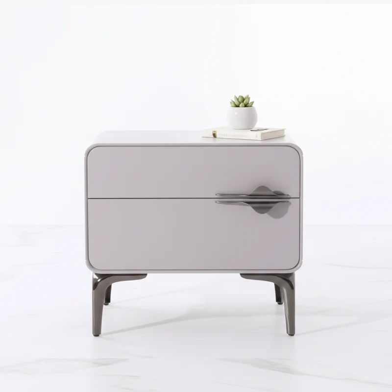 Modern Minimalist White Dual-Drawer Nightstand: Lightweight Iron Leg Design - Scandinavian-Style Storage Bedside Table For Bedroom